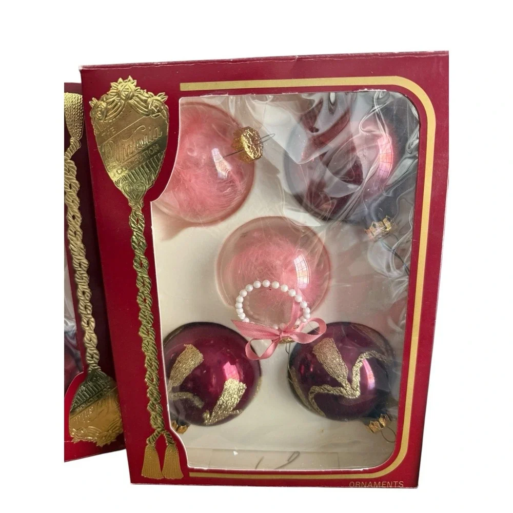 Victoria Collection Glass‎ Christmas Ornaments Pink Gold Red Lot of 15 Retro